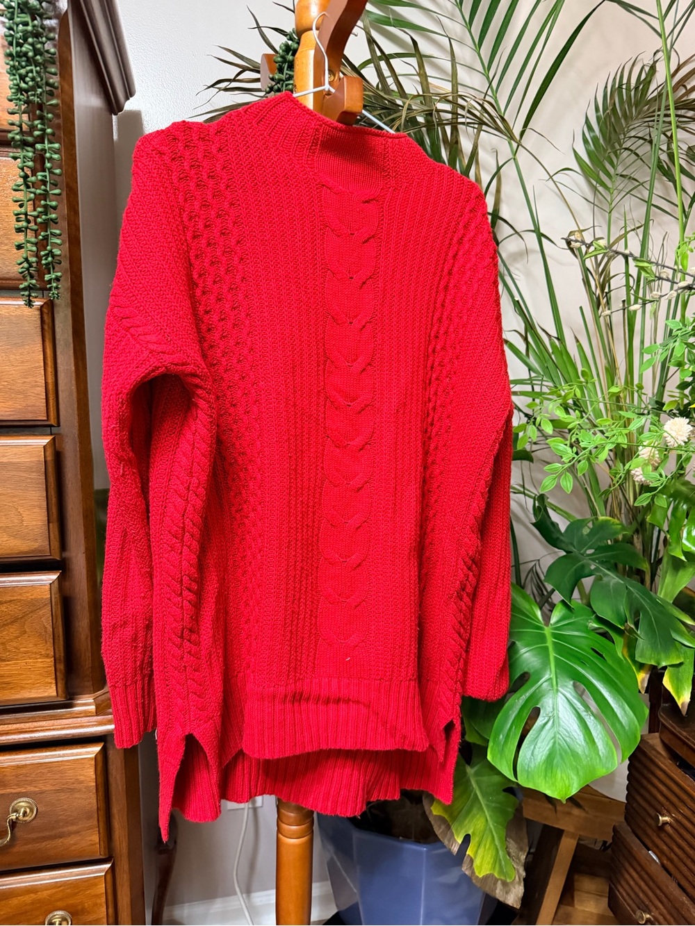 Classic Red Cable-Knit Women's Sweater